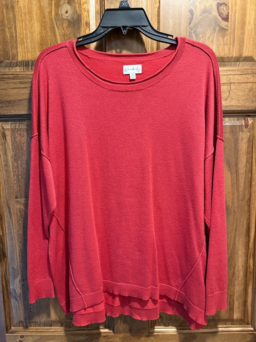 Wonderly Coral-Red Lightweight Crewneck Sweater